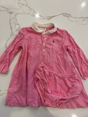 Ralph Lauren Pink and White Striped Kids  Dress Set